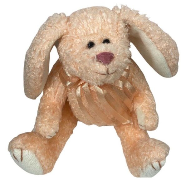 Vtg Ty Bunny Rabbit Plush Stuffed Animal Toy Orange Ribbon Bow Jointed 1993 8" - Picture 1 of 9
